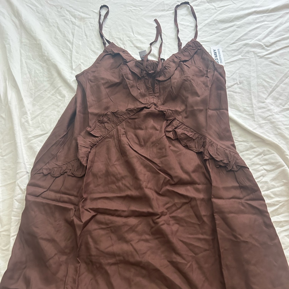 Old Navy Brown Ruffle Satin Slip Dress - Picture 1 of 1